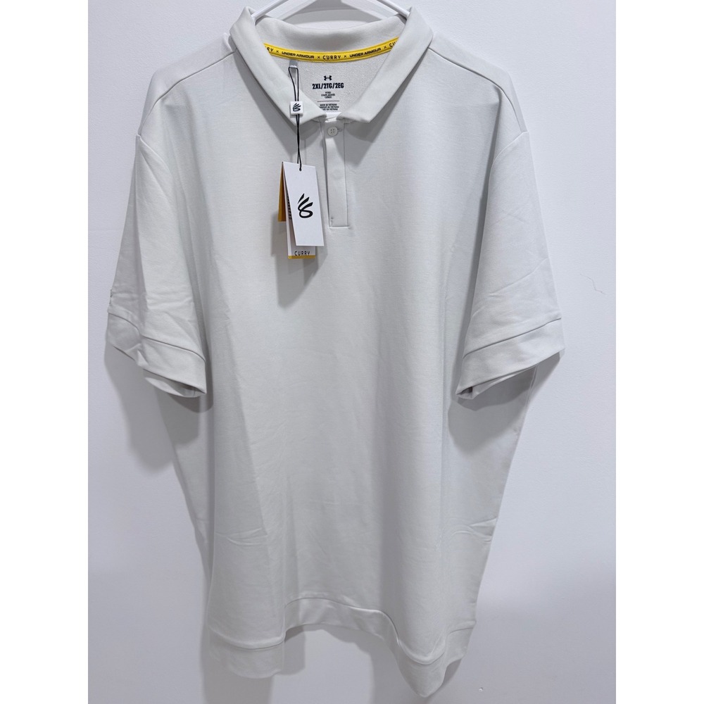 Under Armour Curry Brand Mens White Short Sleeve Polo Shirt 2XL 1383196-100